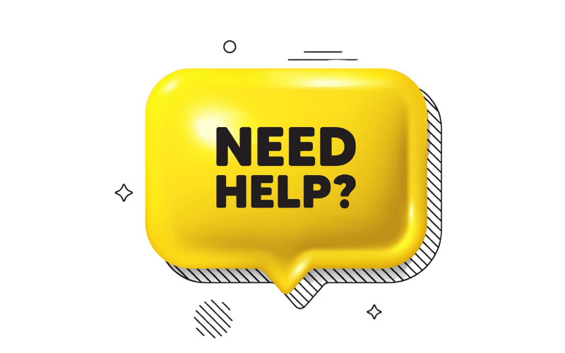 Help button written in black font with yellow background