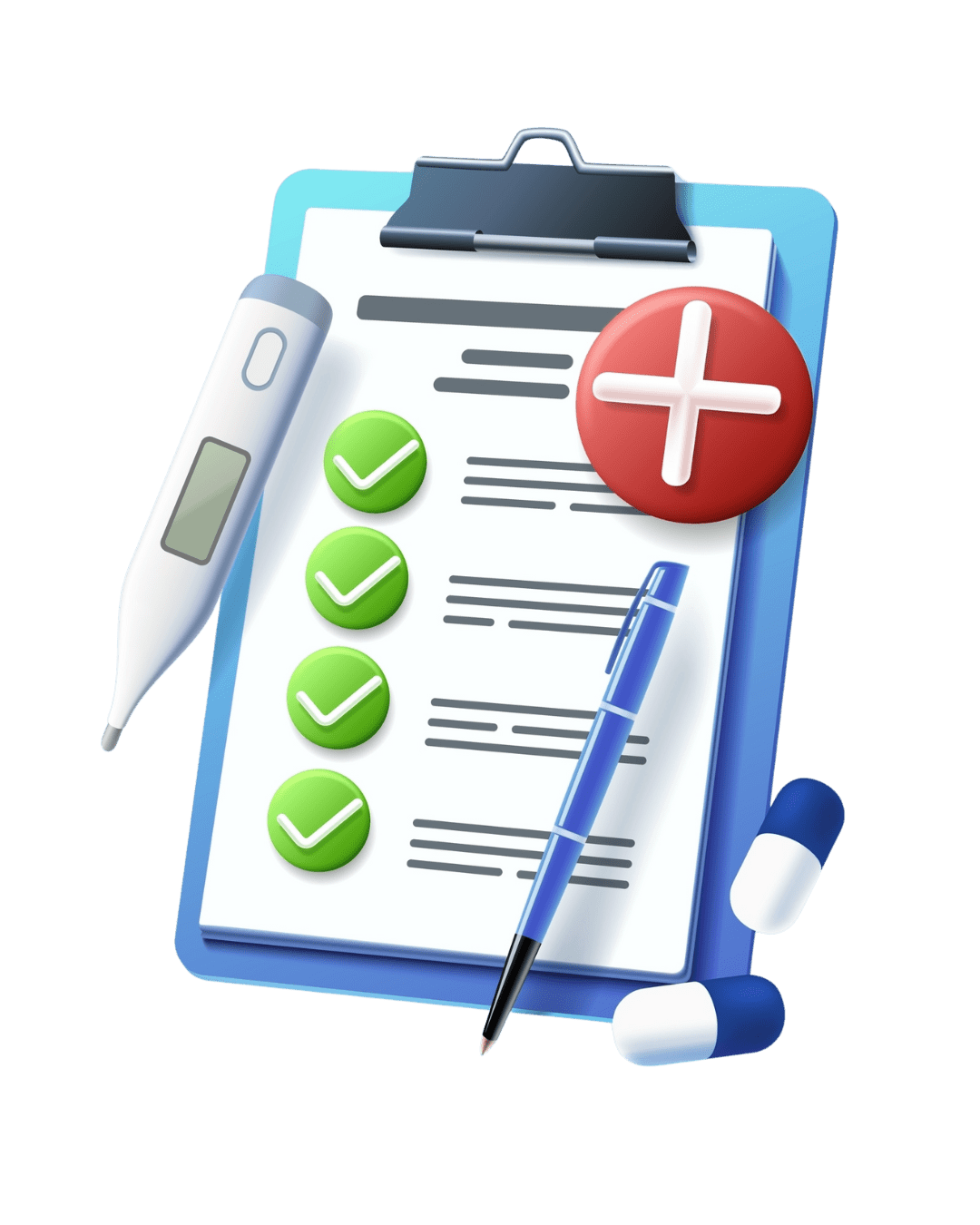 check list of patient with a thermometer and pen